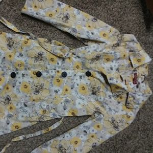 Meona yellow and gray floral belted trench coat
